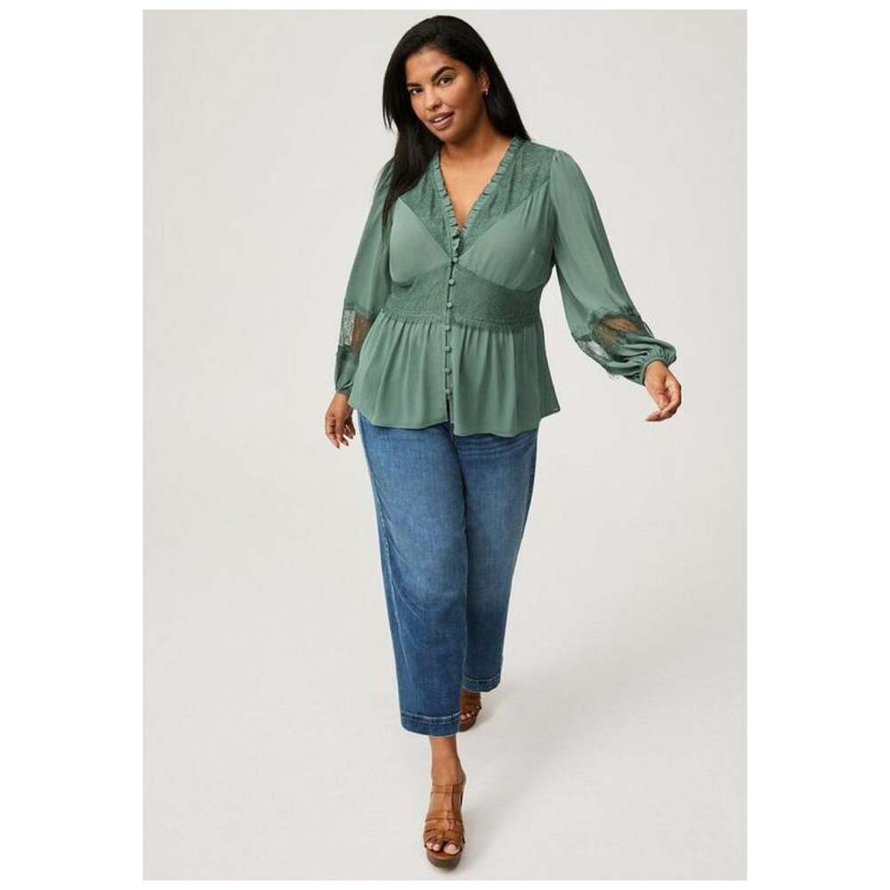 Torrid Green Peplum Lace Mix Blouse Sz.4